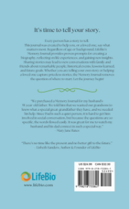 LifeBio Memory Journal Back Cover Page