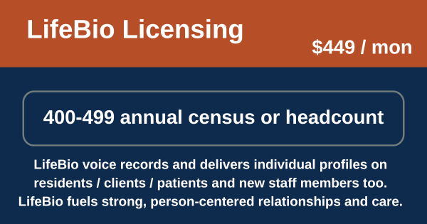 Picture of LifeBio Licensing  - Annual census or headcount of 400-499 people (Monthly Billing)